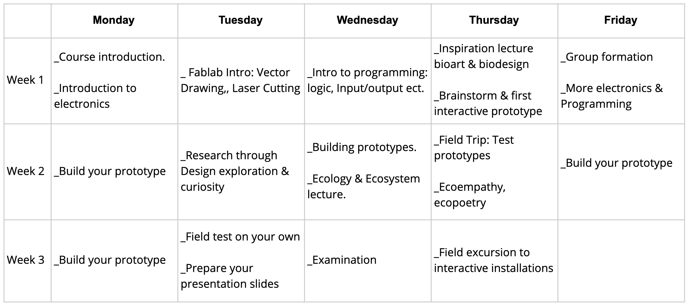 course outline